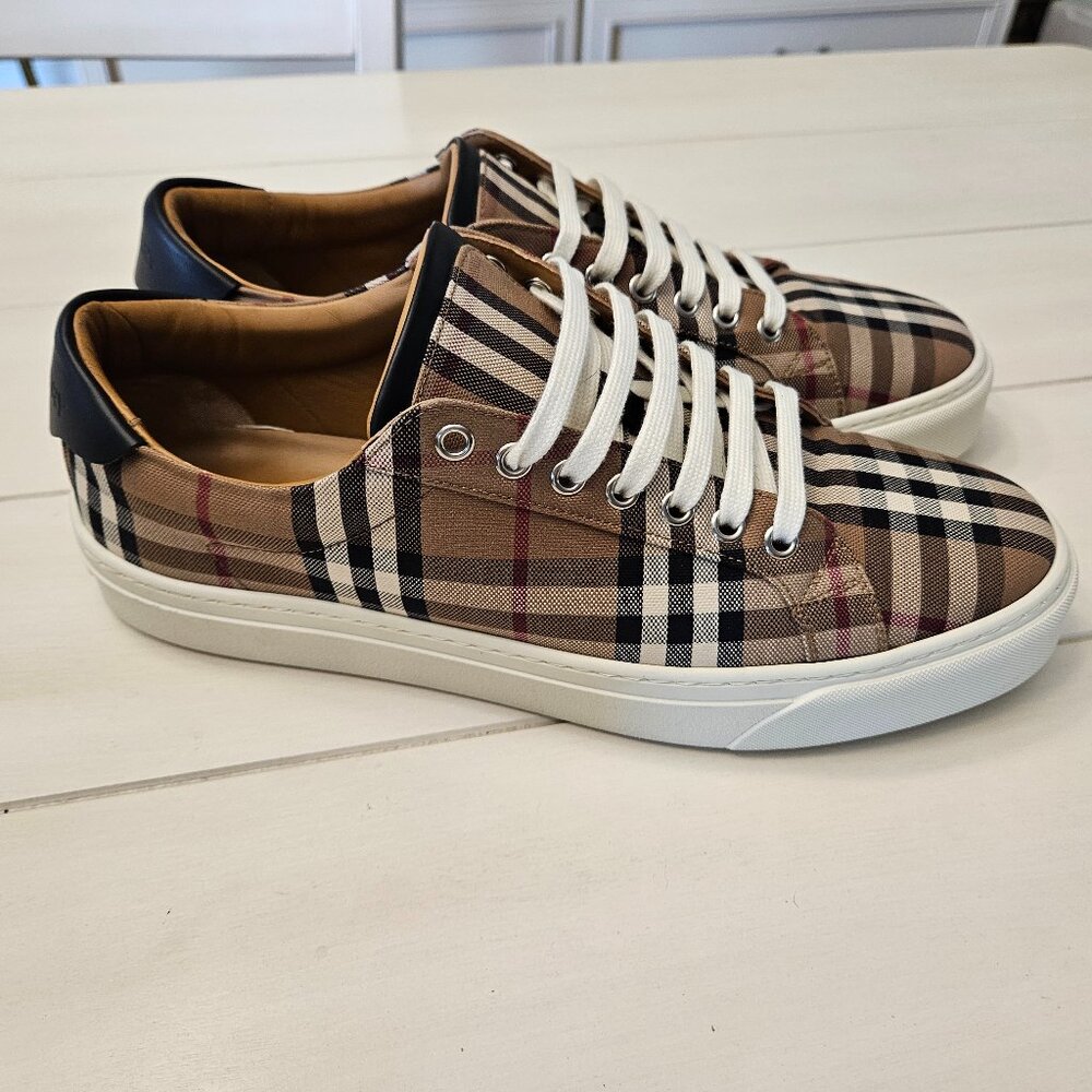 Burberry Rangleton Check Canvas/Leather Sneakers -- 43.5 EUR/10.5 US